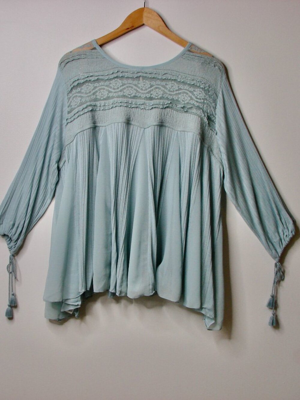 Free People Penny Lane Blue Tunic Top Blouse Lace Oversized Flowy Boho Small - Picture 11 of 14